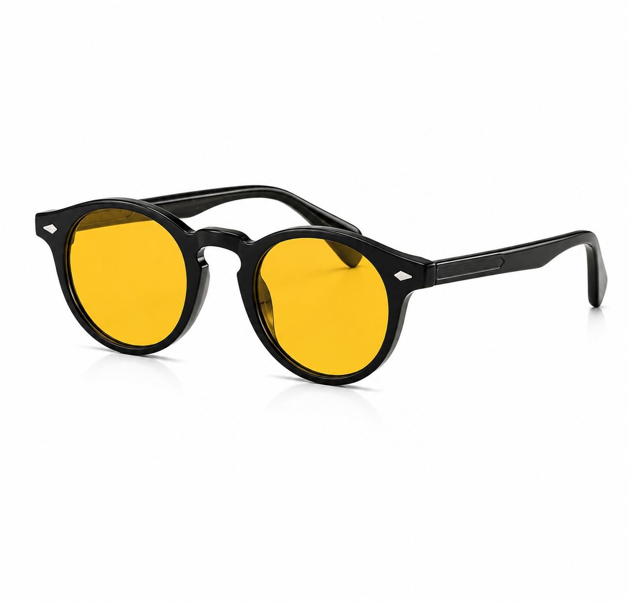 Óculos NOX Day preto com lentes amarelas e filtro de luz azul, em vista 3/4 sobre fundo branco.