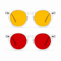 Óculos NOX Kit Day + Night Translucent com armações transparentes, lentes amarelas no Day e lentes vermelhas no Night para filtragem de luz azul.